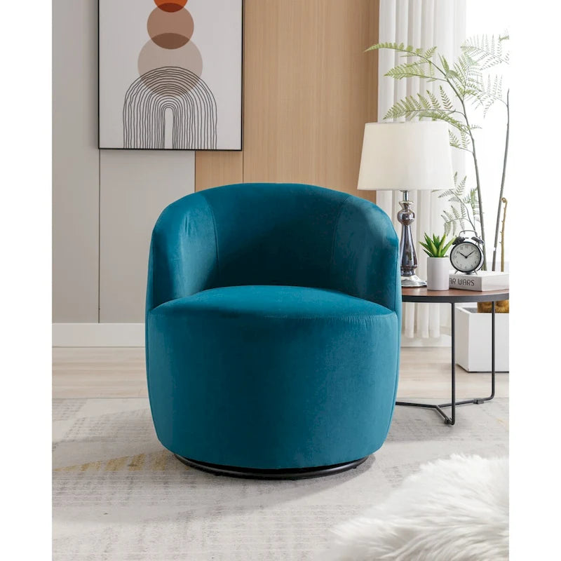 Swivel Accent Chair, Modern Round Vanity Chair for Living Room, Comfy Velvet Barrel Armchair, Small Single Sofa