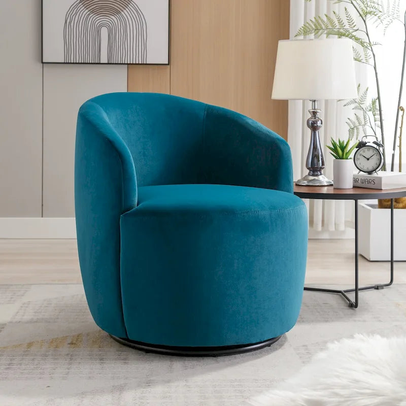 Swivel Accent Chair, Modern Round Vanity Chair for Living Room, Comfy Velvet Barrel Armchair, Small Single Sofa