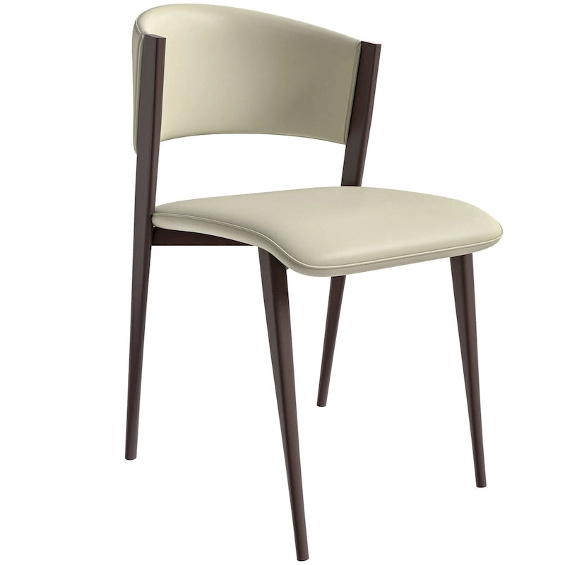 Modern PU Leather Dining Chair with Curved Back and Black Metal Legs