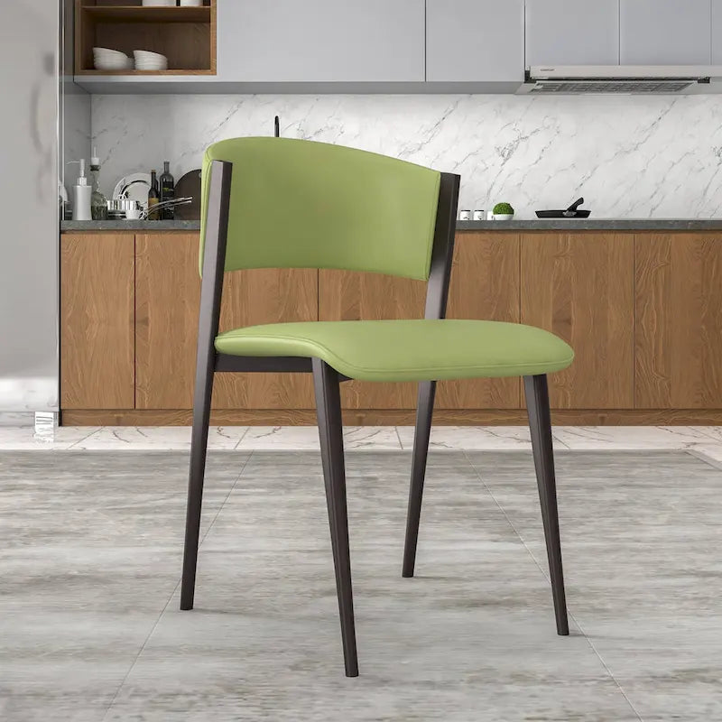 Modern PU Leather Dining Chair with Curved Back and Black Metal Legs