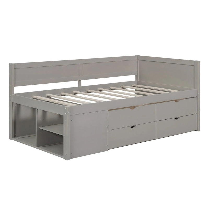 Daybed with Storage Drawers and Bookcase Shelves,Captains Corner Day Bed for Kids Boys Girls Adults