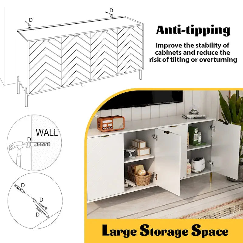Mid-Century Four Door Storage Buffets Sideboards
