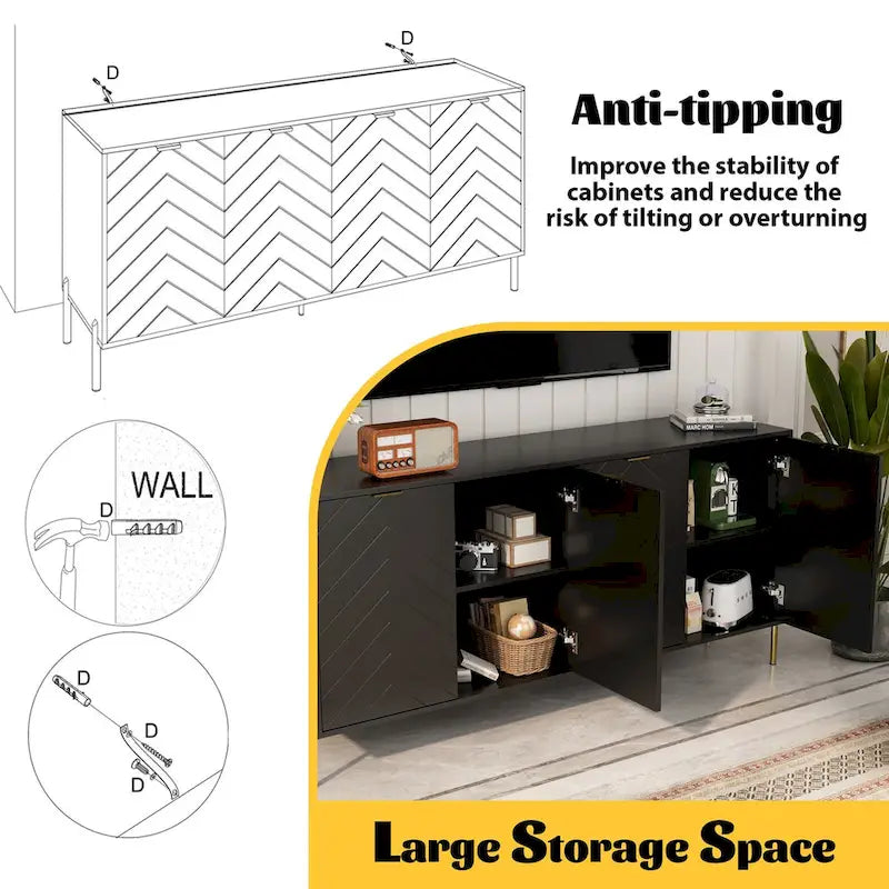 Mid-Century Four Door Storage Buffets Sideboards