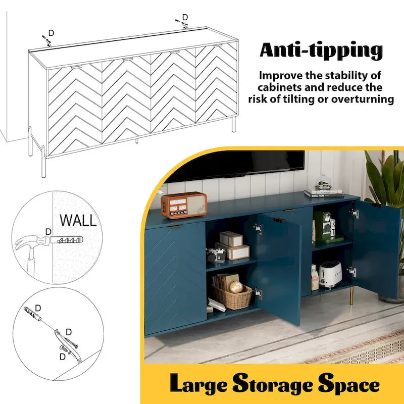 Mid-Century Four Door Storage Buffets Sideboards