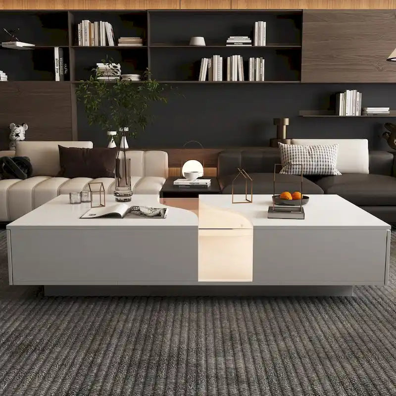 White 2-Drawer Coffee Table with LED Display Top