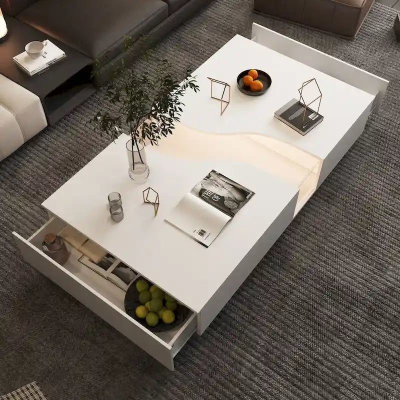 White 2-Drawer Coffee Table with LED Display Top