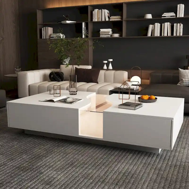 White 2-Drawer Coffee Table with LED Display Top