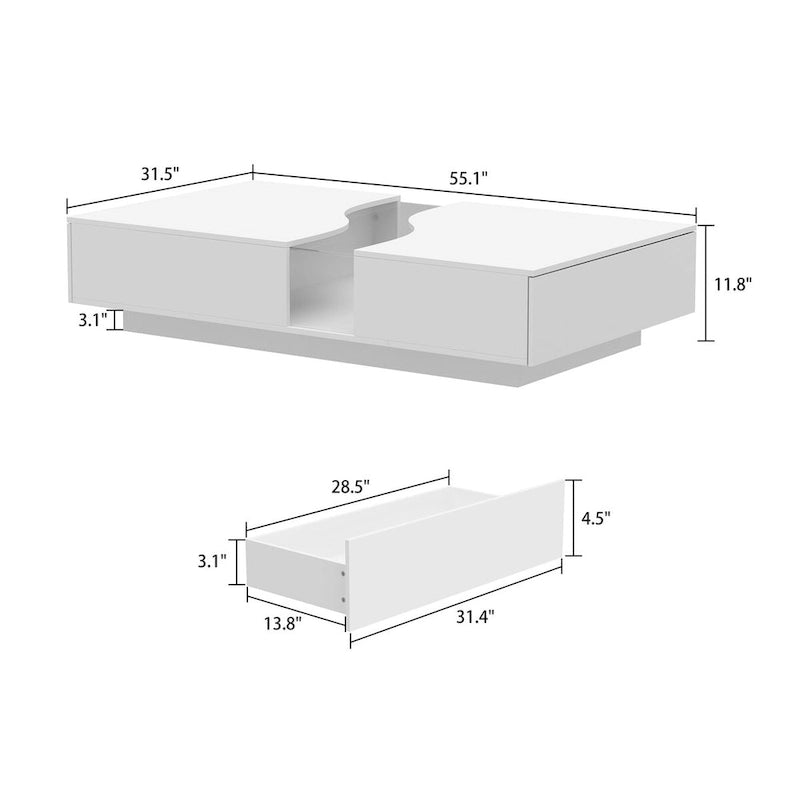 White 2-Drawer Coffee Table with LED Display Top