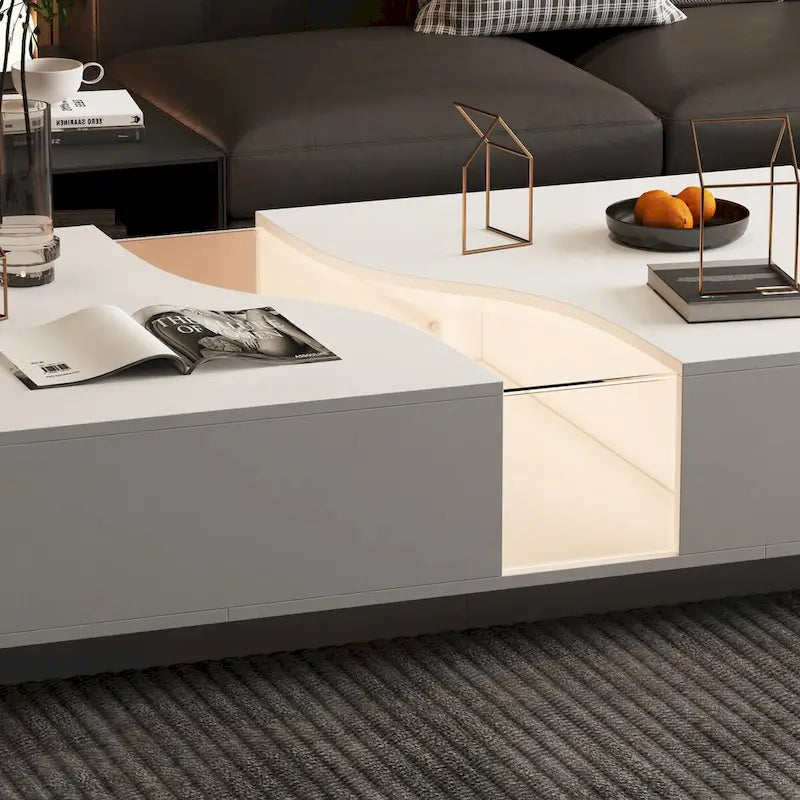 White 2-Drawer Coffee Table with LED Display Top