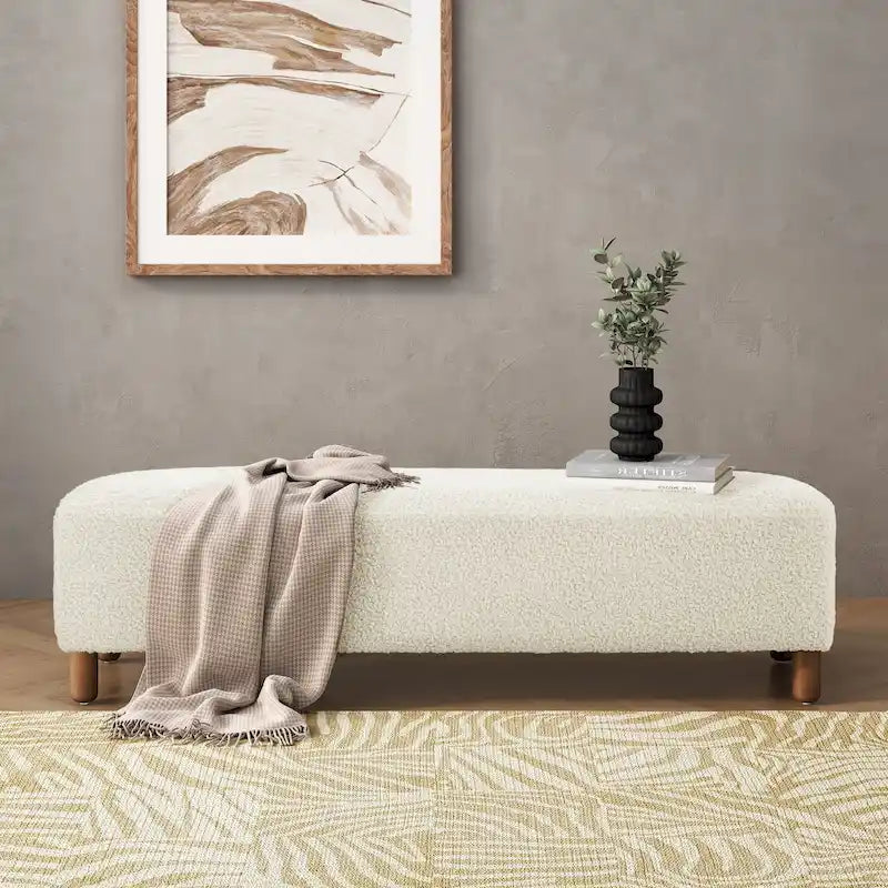Modern Boucle Upholstered Ottoman Bench for Two