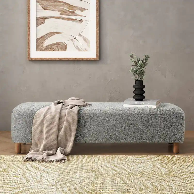 Modern Boucle Upholstered Ottoman Bench for Two