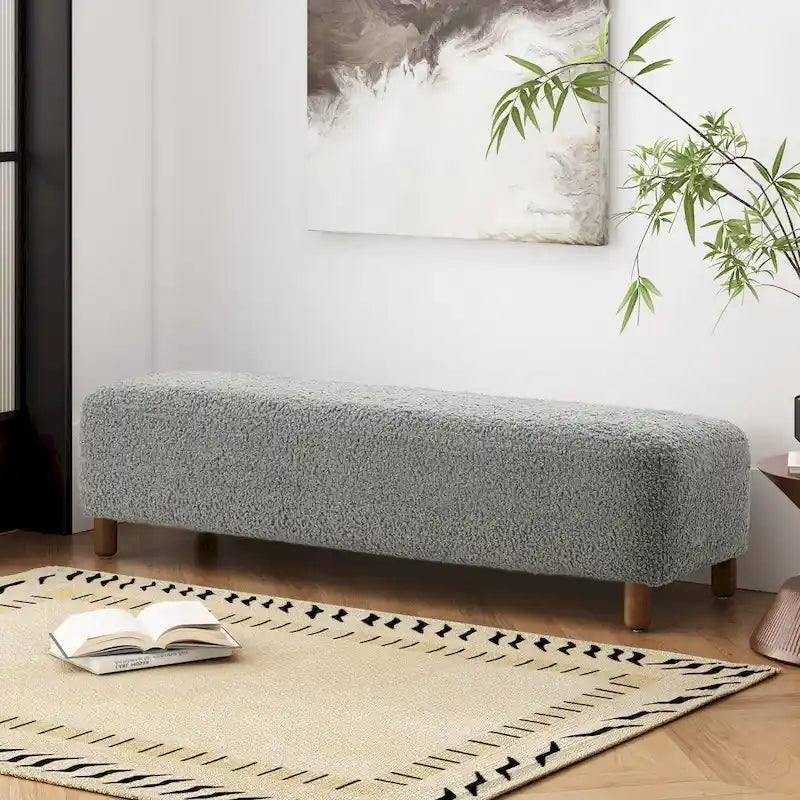 Modern Boucle Upholstered Ottoman Bench for Two
