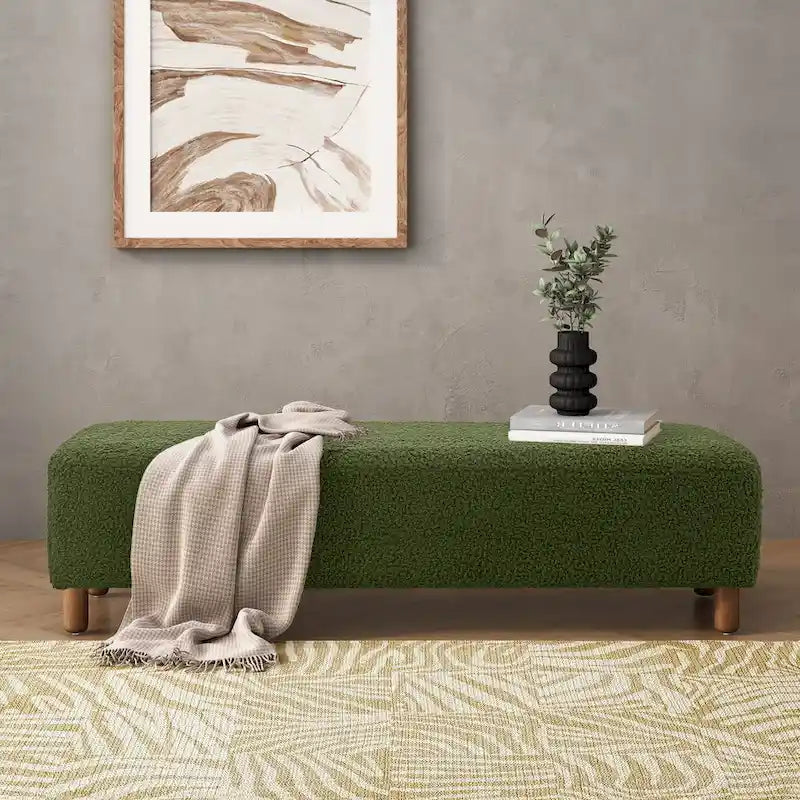 Modern Boucle Upholstered Ottoman Bench for Two