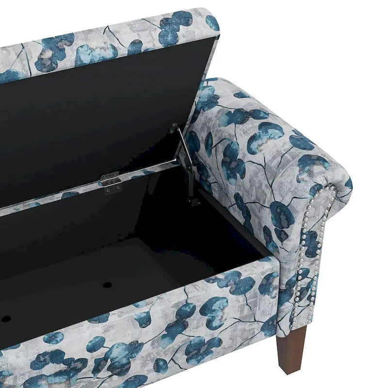 Traditional Rolled Arm Storage Bench Ottoman with Nailhead Trim