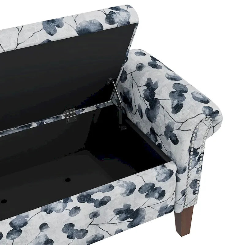 Traditional Rolled Arm Storage Bench Ottoman with Nailhead Trim