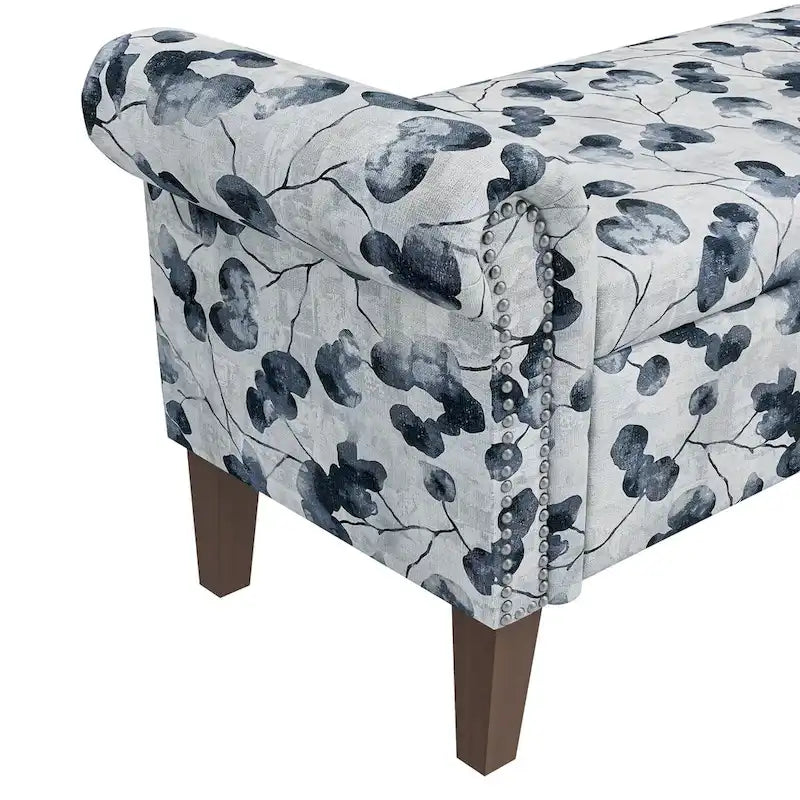 Traditional Rolled Arm Storage Bench Ottoman with Nailhead Trim