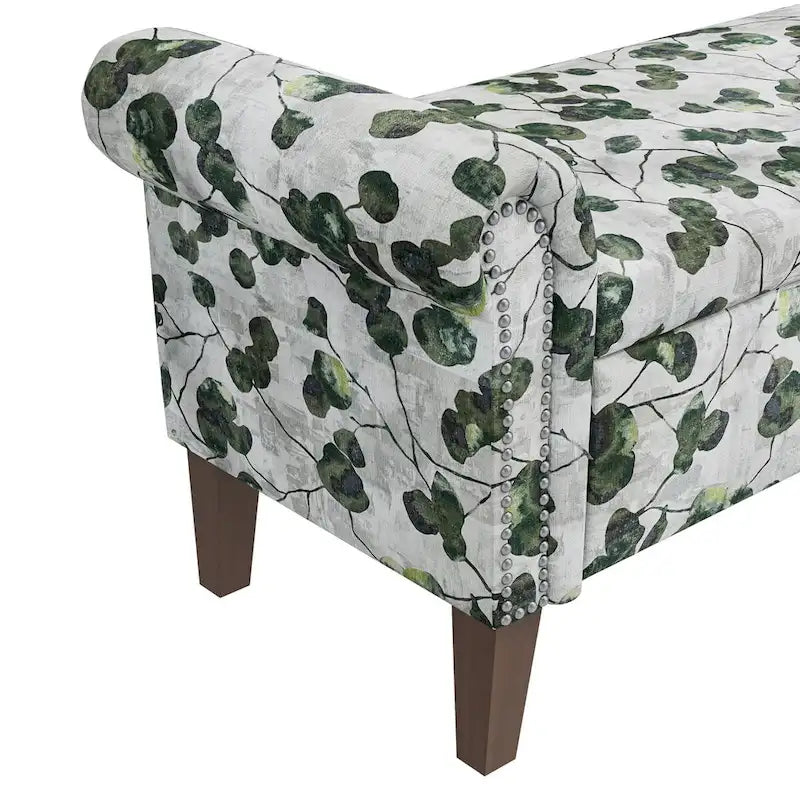 Traditional Rolled Arm Storage Bench Ottoman with Nailhead Trim