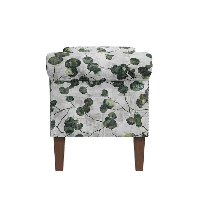 Traditional Rolled Arm Storage Bench Ottoman with Nailhead Trim